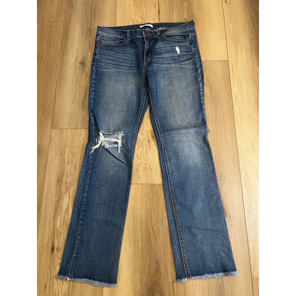 Sneak Peek SP Black Women's 31 Distressed Bootcut Jeans Stretch Raw Hem Blue
